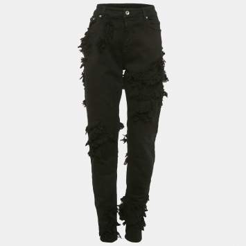 Pre Owned Rick Owens DRKSHDW  Black Distressed Denim Skinny Jeans M Waist 31"