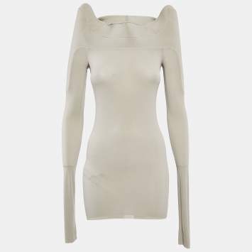 Pre Owned Rick Owens Grey Jersey Detail Shoulder Long Sleeve Top M