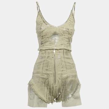 مملوكة مسبقًا Rick Owens Denim Beige Palladium Frayed Top and Shorts XS
