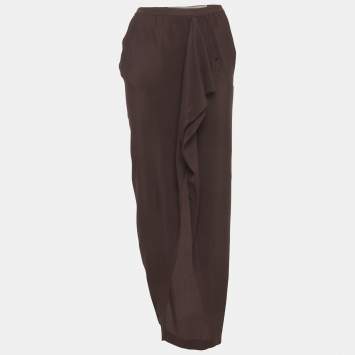 Pre Owned تنورة ريك أوينز بنية كريب بكشكش متوسطة مقاس متوسط (ميديم)