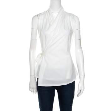 Pre Owned Rick Owens Madopolam Milk White Cotton Sleeveless Wrap Top M