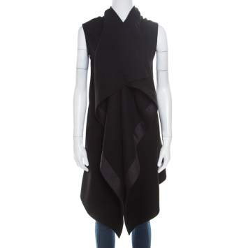 Pre Owned Rick Owens Black Wool Cross Embellished Sleeveless Waterfall Jacket S