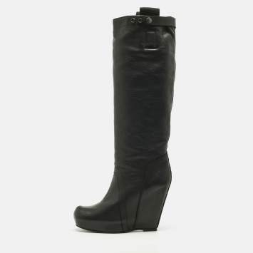 Pre Owned Rick Owens Black Leather Platform Knee Length Boots Size 40