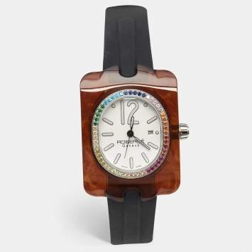 Pre Owned Robergé White Acetate Stainless Steel Rubber Altair 2810 Women's Wristwatch 34 mm 