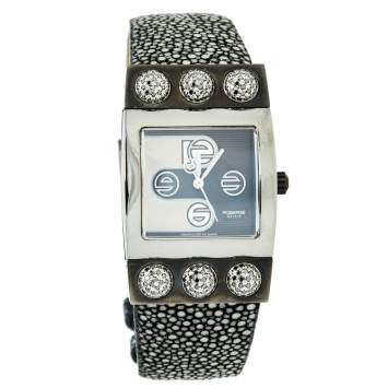 Pre Owned Roberge Black PVD Coated Stainless Steel Stingray Black Diamond Corvus Women's Wristwatch 26 mm