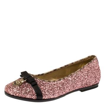 Pre Owned Roberto Cavalli Angels Pink Glitters Ballet Flats Size 37