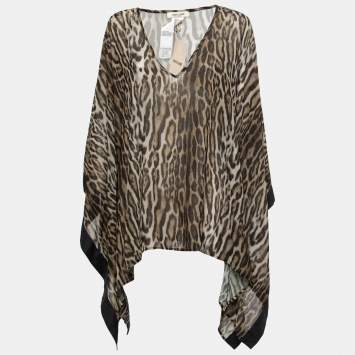 Pre Owned Roberto Cavalli Beachwear Brown Animal Print V Neck Kaftan M