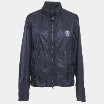 Pre Owned Roberto Cavalli Gym Blue Nylon Logo Applique Jacket L