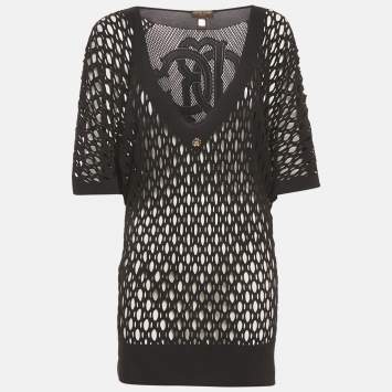 Pre Owned Roberto Cavalli Gym Black Mesh Jersey Top One Size 