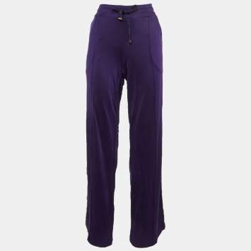 Pre Owned Roberto Cavalli Gym Purple Crepe Side Sequin Trim Trousers L