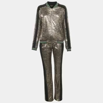 Pre Owned Roberto Cavalli Gym Metallic Gold Snakeskin Patterned Polyester Sequin Sweatshirt & Jogger Set M