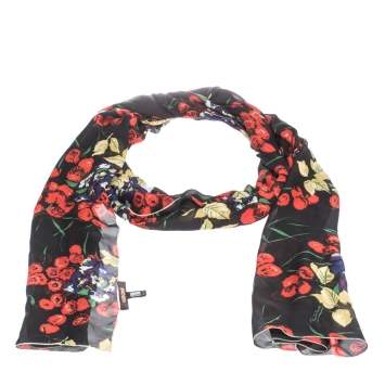 Pre Owned Roberto Cavalli Black Shimmer Floral Print Silk Stole