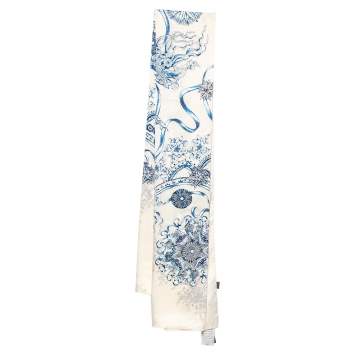 Pre Owned Roberto Cavalli Cream Floral Print Satin Silk Scarf