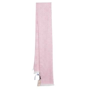 Pre Owned Roberto Cavalli Pink Monogram Wool & Silk Jacquard Scarf