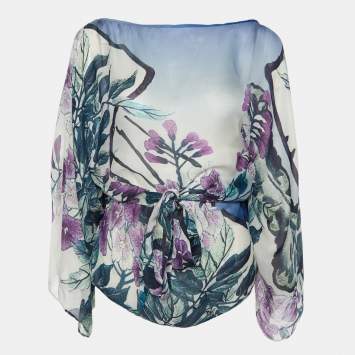 Pre Owned Roberto Cavalli Blue Printed Silk Kaftan Top M