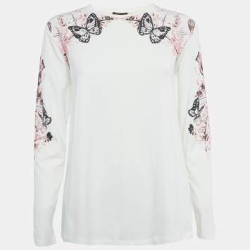 Pre Owned Roberto Cavalli White Printed Cotton T-Shirt XS