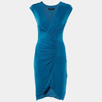 Pre Owned Roberto Cavalli Blue Jersey Ruched Sleeveless Short Dress M