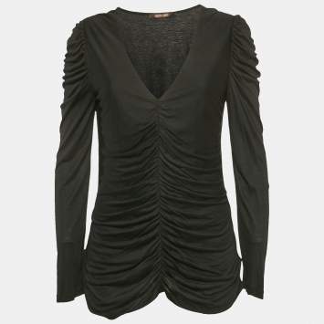 Roberto Cavalli Black Ruched Jersey Top L