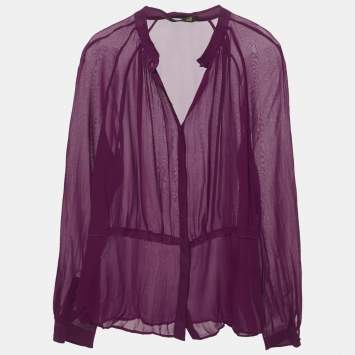 Roberto Cavalli Pink Crinkled Silk Slim Fit Shirt L