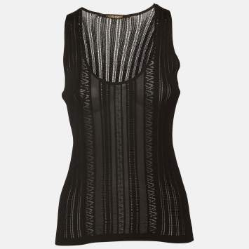 Pre Owned توب روبيرتو كافالي حياكة منقوش أسود M