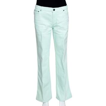 Pre Owned Roberto Cavalli Light Green Denim Straight Leg Jeans L