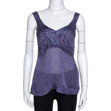Pre Owned Roberto Cavalli Purple Floral Print Silk Sheer Camisole Top M