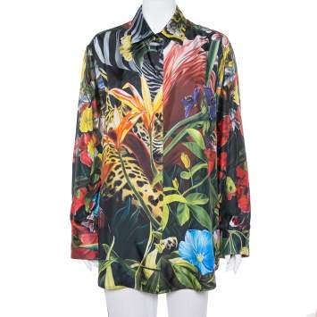 Pre Owned Roberto Cavalli Multicolor Heritage Jaguar Printed Silk Button Front Shirt XL