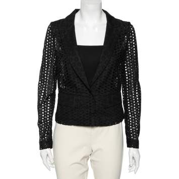 Pre Owned Roberto Cavalli Black Cutwork Cotton Button Front Blazer M