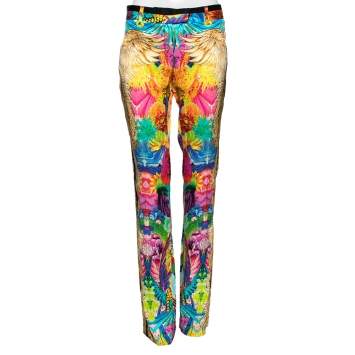 Pre Owned Roberto Cavalli Multicolor Printed Silk Trouser M