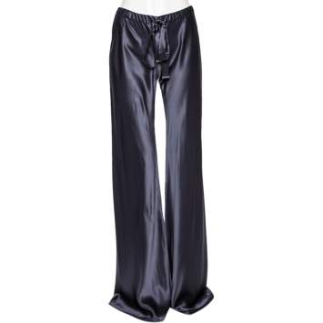 Pre Owned Roberto Cavalli Blue Satin Silk Drawstring Waist Detail Pants M