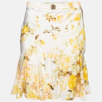 مملوكة مسبقًا Roberto Cavalli Yellow Floral Printed Silk Skirt S