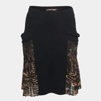 Pre Owned Roberto Cavalli Black Jersey Pleated Mini Skirt S