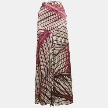 Pre Owned Roberto Cavalli Pink Printed Satin Silk Flared Maxi Skirt S