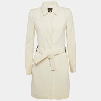 Pre Owned Roberto Cavalli Off White Wool Belted Mid-Length Coat S