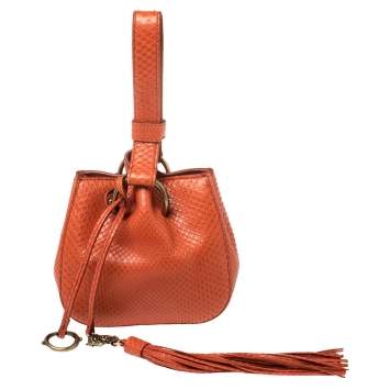 Pre Owned Roberto Cavalli Orange Python Secchiello Mini Bag