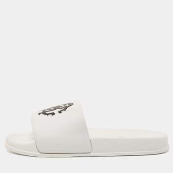 Pre Owned Roberto Cavalli White Rubber RC Logo Slide Flats Size 42