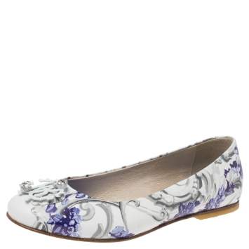 Pre Owned Roberto Cavalli Multicolor Printed Leather Embellished Ballet Flats Size 35