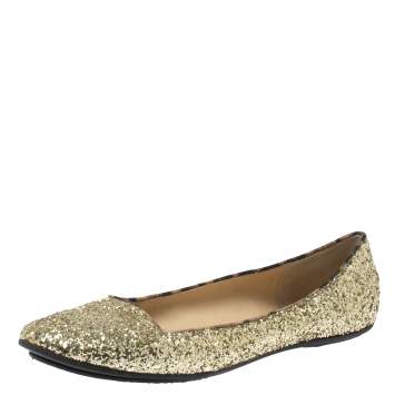 Pre Owned Roberto Cavalli Gold Glitter Slip On Loafers Size 41
