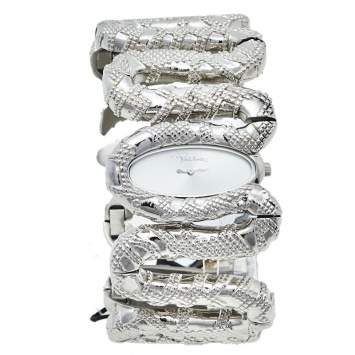 Pre Owned Roberto Cavalli Silver Stainless Steel Cleopatra R7253195515 Women's Wristwatch 40 mm