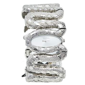 Pre Owned Roberto Cavalli Silver Stainless Steel Cleopatra R7253195515 Women's Wristwatch 40 mm