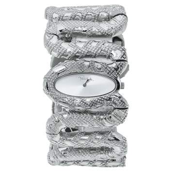 Pre Owned Roberto Cavalli Silver Stainless Steel Cleopatra R7253195515 Women's Wristwatch 40 mm