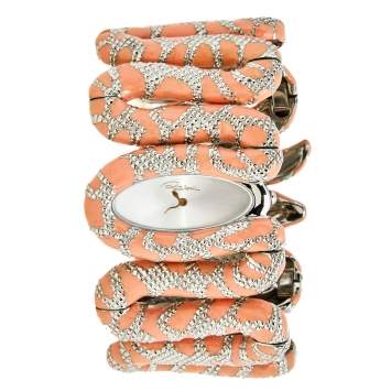 Pre Owned Roberto Cavalli Silver Enamel Stainless Steel Cleopatra R7253195525 Women's Wristwatch 40 mm