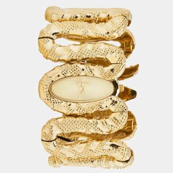Pre Owned Roberto Cavalli Yellow Gold Plated Stainless Steel Cleopatra R7253195517 Women's Wristwatch 40 mm