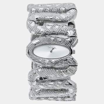 Pre Owned Roberto Cavalli Silver Stainless Steel Cleopatra R7253195515 Women's Wristwatch 40 mm