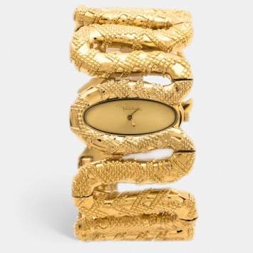 Pre Owned Roberto Cavalli Yellow Gold Plated Stainless Steel Cleopatra R7253195517 Women's Wristwatch 40 mm