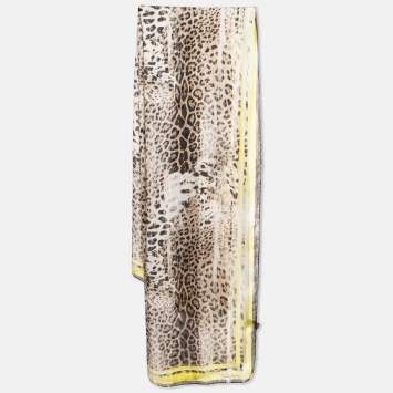 Pre Owned Roberto Cavalli Brown Leopard Print Silk Stole 