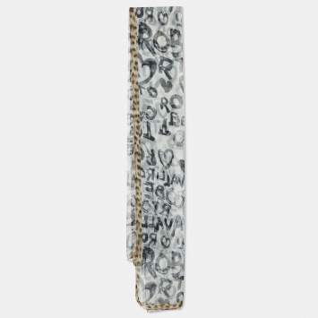 Pre Owned Roberto Cavalli Brown Logo and Leopard Print Silk Stole 