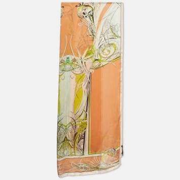 Pre Owned Roberto Cavalli Orange Printed Silk Chiffon Stole 