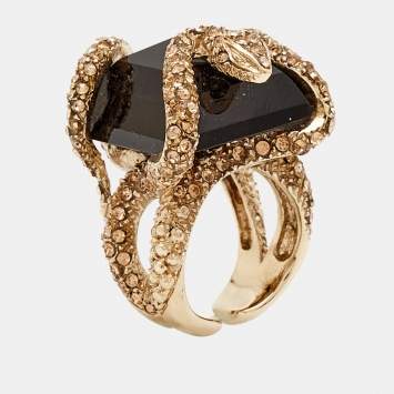 Pre Owned Roberto Cavalli  Crystals Gold Tone Ring Size 54