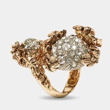 Pre Owned Roberto Cavalli Crystals Two Tone Metal Ring Size 52